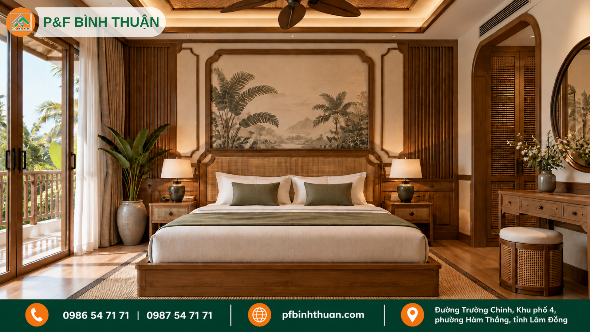NỘI THẤT PHÒNG NGỦ RESORT PHONG CÁCH INDOCHINE TỪ GỖ TẦN BÌ – ĐẲNG CẤP, SANG TRỌNG, TỐI ƯU CHI PHÍ CÙNG P&F BÌNH THUẬN